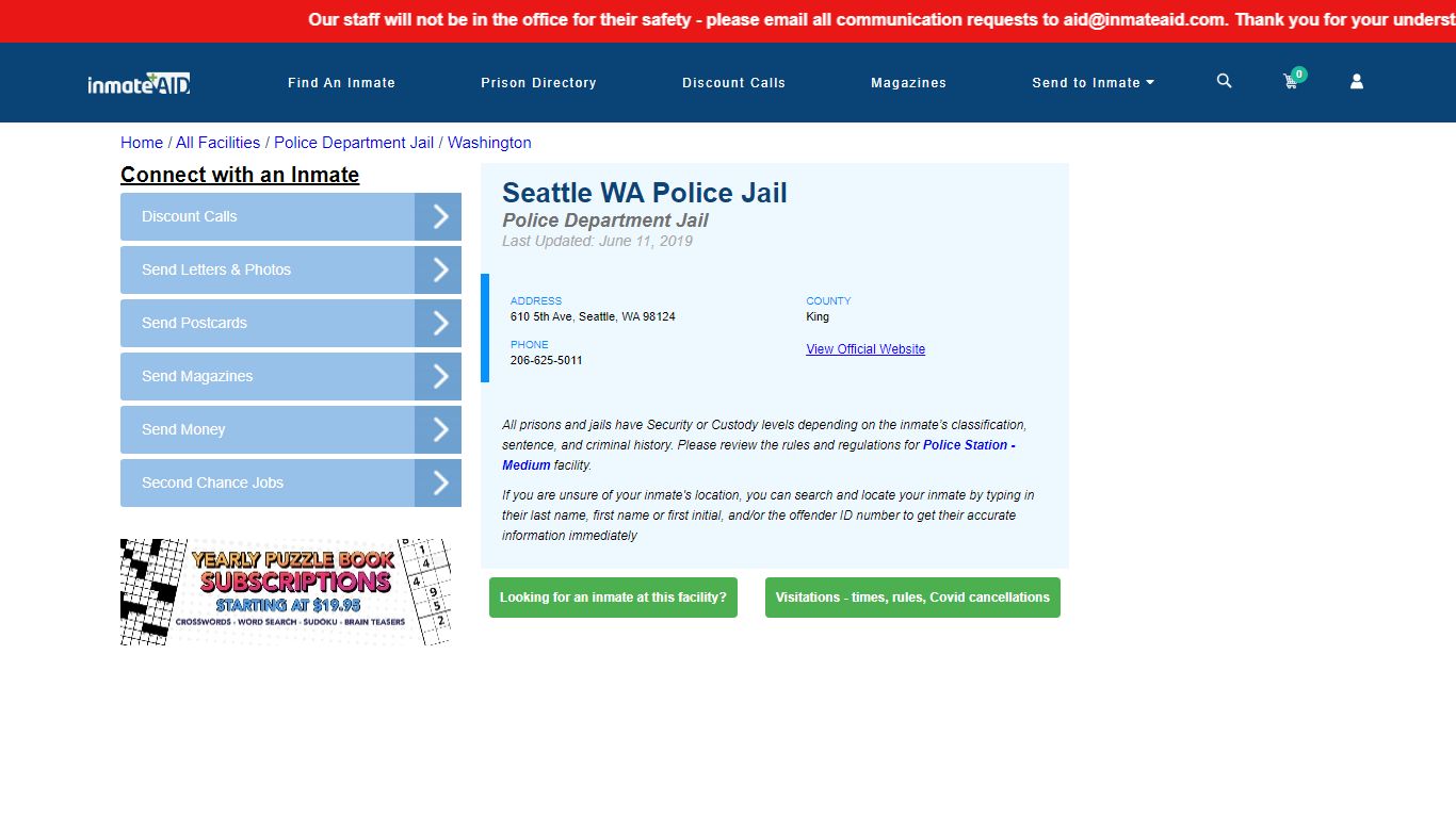 Seattle WA Police Jail & Inmate Search - Seattle, WA